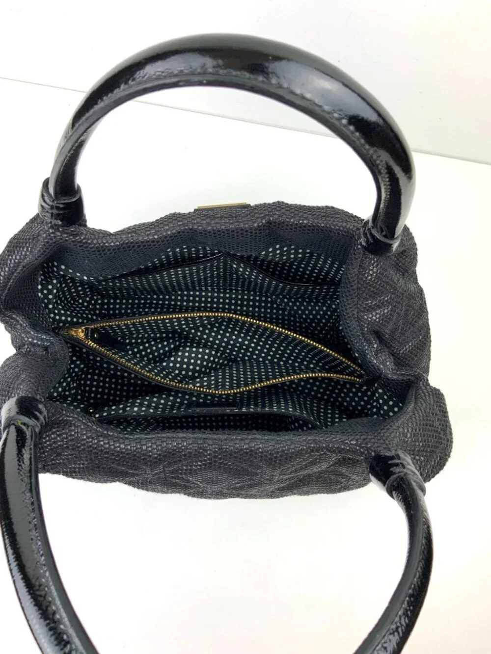 Kate Spade New York Black Quilted Woven Straw Satchel Hand Bag